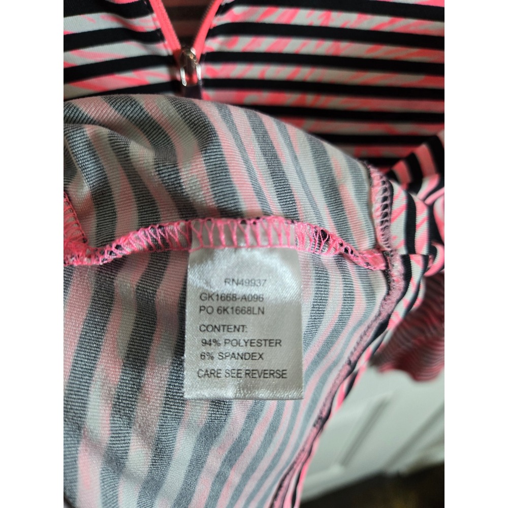 Tail White Label Women's Medium Quarter Zip Pullover Pink Black Striped Golf Top - Picture 4 of 8